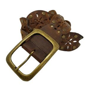 Aura by Wrangler Womens Brown Floral Cutout Belt L